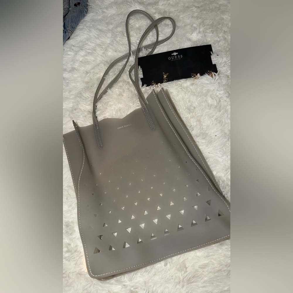 Eddie Borgo Taupe Gray Perforated Leather Tote